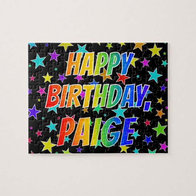 Puzzle "PAIGE" Prénom, Amusant "HEUREUX ANNIVERSAIRE" (Horizontal)