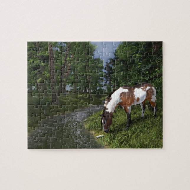 Puzzle Paint Horse by Forest Stream (Horizontal)