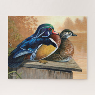 Puzzle Paire de canards en bois sur boîte de nidification