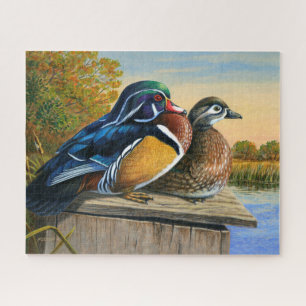 Puzzle Paire de canards en bois sur la peinture de nichoi