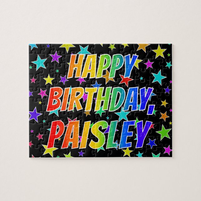 Puzzle "PAISLEY" Prénom, Amusant "HEUREUX ANNIVERSAIRE" (Horizontal)