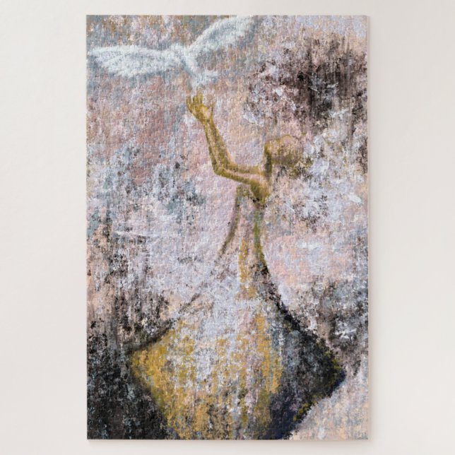 Puzzle Paix - Liberté de colombe blanche - Peinture Abstr (Vertical)