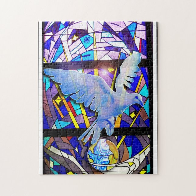 Puzzle Paix sur la casse-tête en verre souillé de colombe (Vertical)