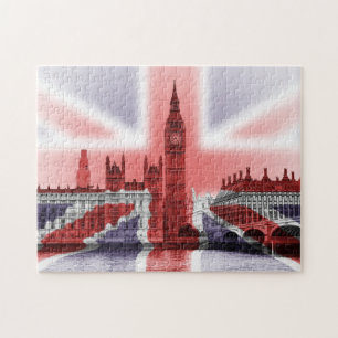 Puzzle Palais de Westminster drapé d'un drapeau Union Jac