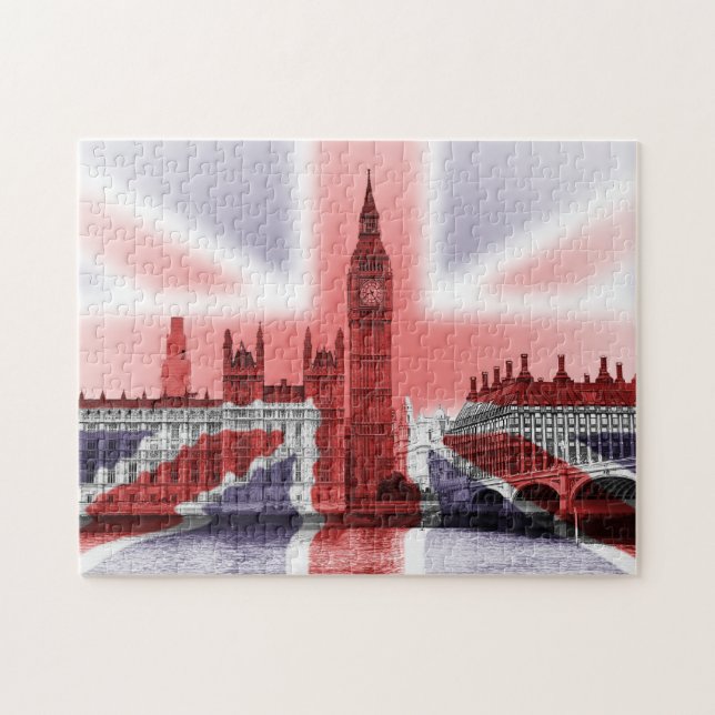 Puzzle Palais de Westminster drapé d'un drapeau Union Jac (Horizontal)