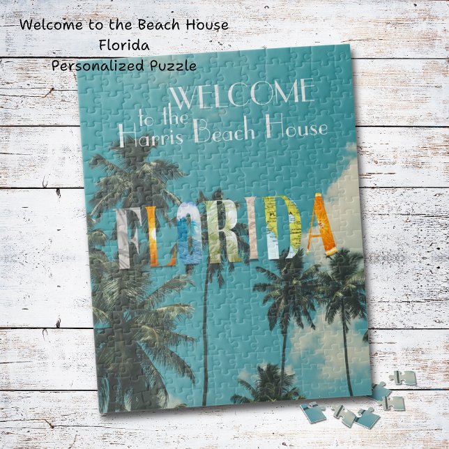 Puzzle Palm Tree Florida Beach House (Personalized puzzle. Perfect for the beach house, Florida home or makes a fun gift! Seal to hang!)