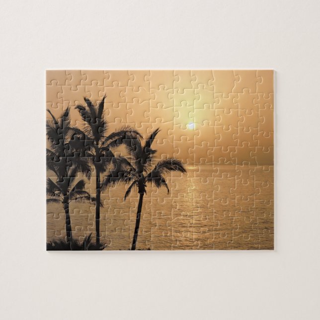 Puzzle Palmiers et coucher de soleil romantique (Horizontal)