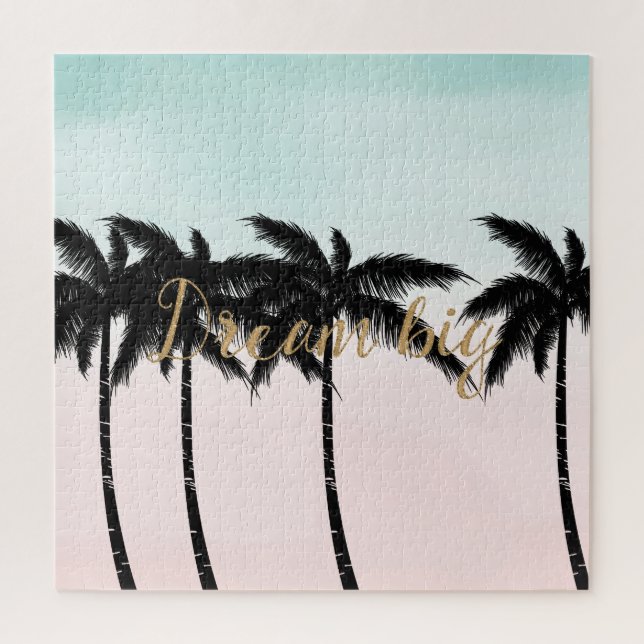 Puzzle Palmiers tropicaux Pink Mint Ombre rêve d'or grand (Vertical)