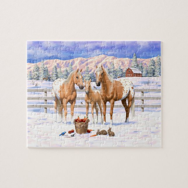 Puzzle Palomino Appaloosa Chevaux En Neige (Horizontal)