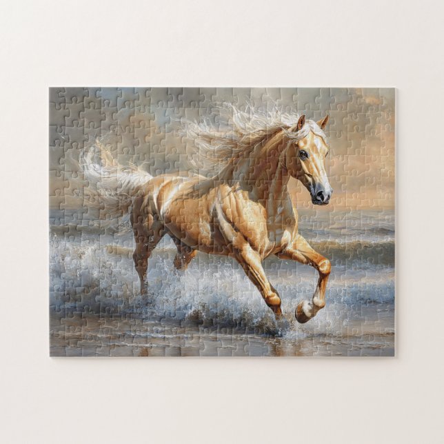 Puzzle Palomino Horse Running on the Beach (Horizontal)