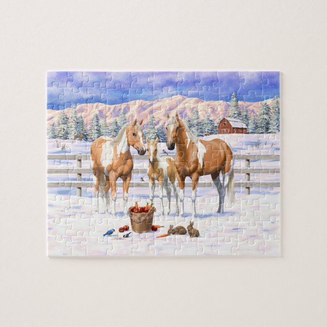 Puzzle Palomino Pinto Peinture Quarter Chevaux En Neige (Horizontal)