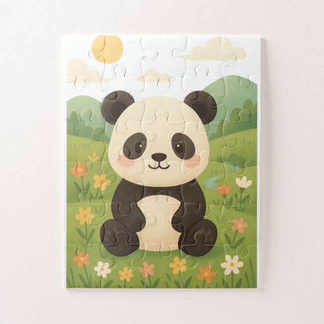 Puzzle Panda adorable dans une prairie de printemps - Pu  (Vertical)