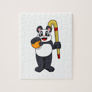 Puzzle Panda at hockey with hockey bat