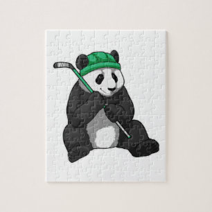 Puzzle Panda au hockey sur glace avec bâton de hockey sur
