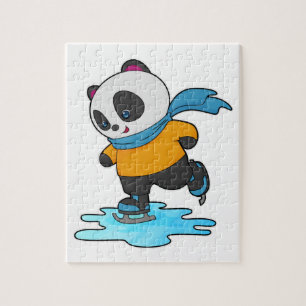 Puzzle Panda au patinage sur glace avec patins sur glace 