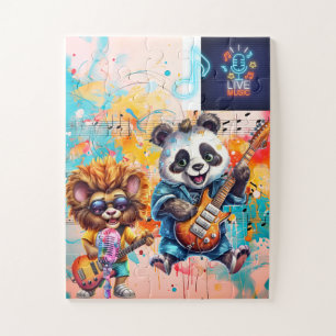 Puzzle Panda Bear sur guitare Lion Music Singer