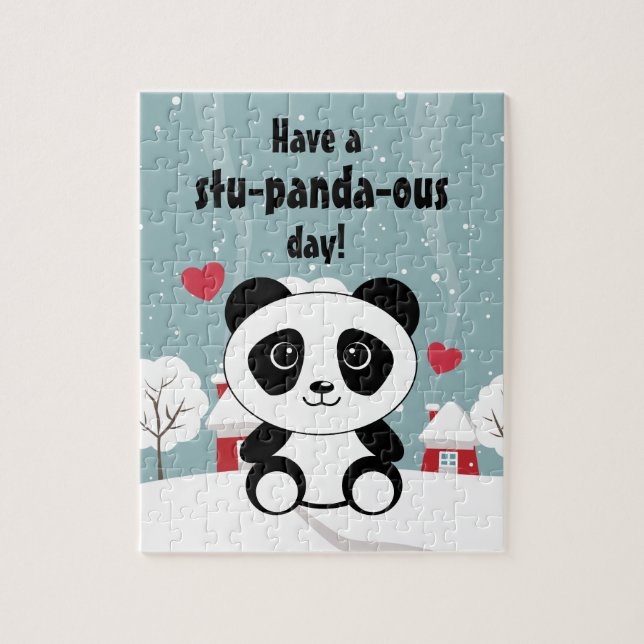 Puzzle Panda Bébé Cute En Hiver Gris Neige (Vertical)