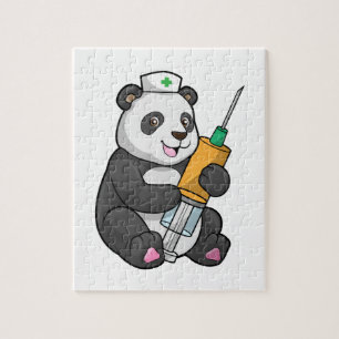 Puzzle Panda comme infirmière avec seringue