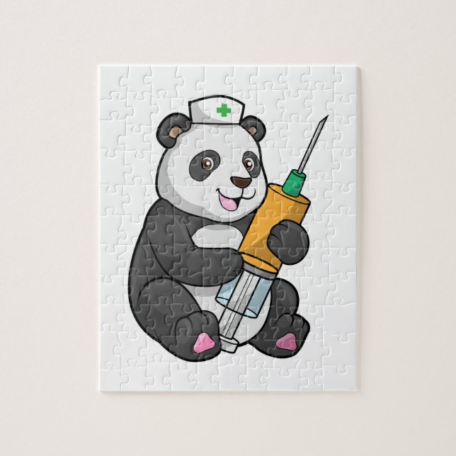 Puzzle Panda comme infirmière avec seringue (Vertical)