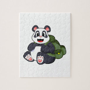 Puzzle Panda comme randonneur avec sac à dos