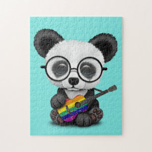 Puzzle Panda de bébé jouant la guitare de drapeau