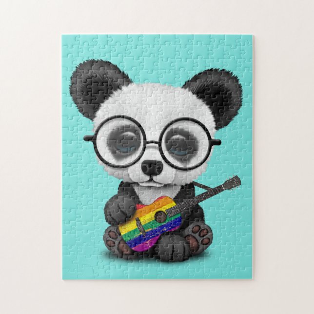 Puzzle Panda de bébé jouant la guitare de drapeau (Vertical)