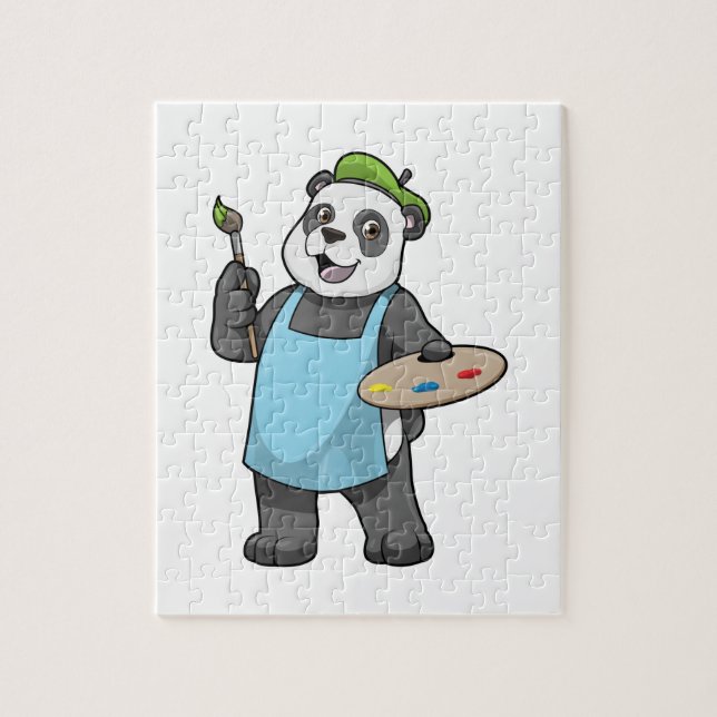 Puzzle Panda en peintre avec pinceau et couleur (Vertical)