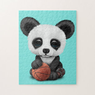 Puzzle Panda mignon de bébé jouant avec le basket-ball