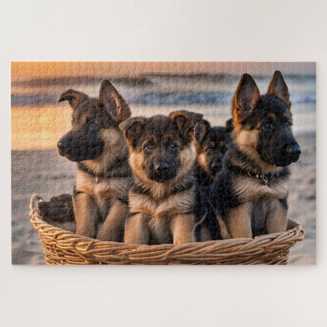 Puzzle Panier rempli de chiots allemands (Horizontal)