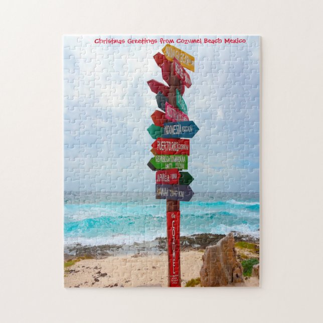Puzzle Panneau de destination Cozumel Beach Mexique. Jigs (Vertical)