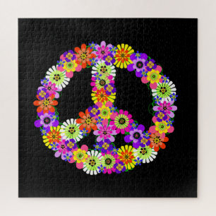Puzzle Panneau de paix Floral sur noir