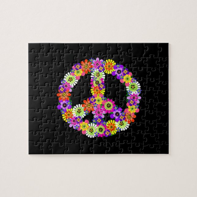 Puzzle Panneau de paix Floral sur noir (Horizontal)