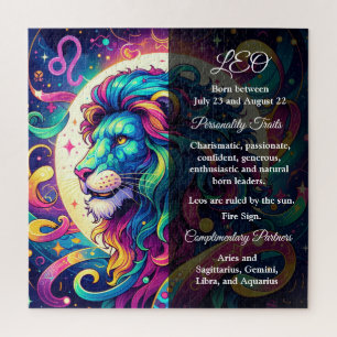 Puzzle Panneau Horoscope Leo info   Art Lion coloré