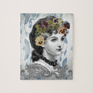 Puzzle Pansies d'une femme victorienne sur une tapisserie