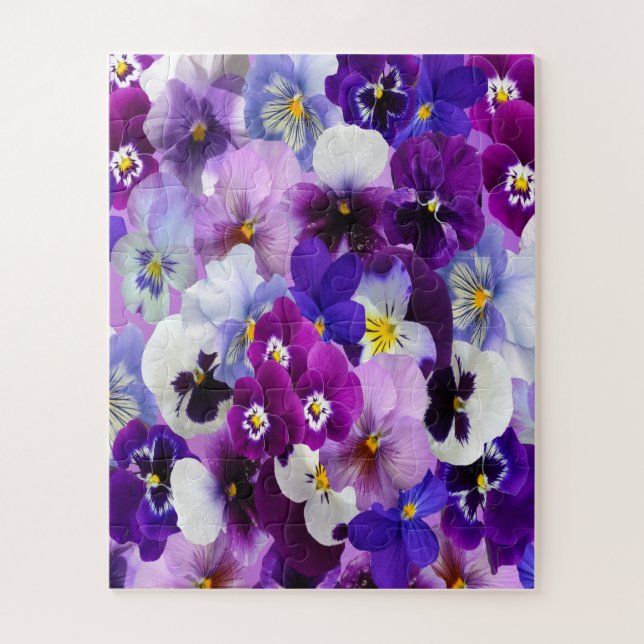 Puzzle Pansies florales bleu violet blanc (Vertical)