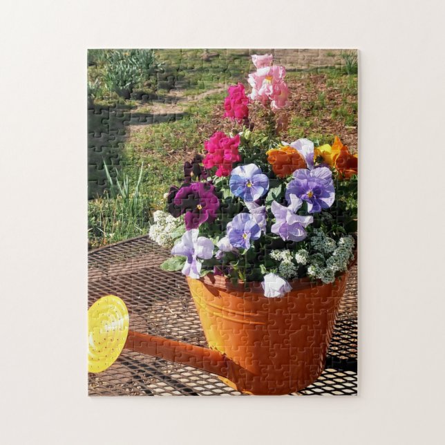 Puzzle Pansy Flowers et Watering Can photo (Vertical)