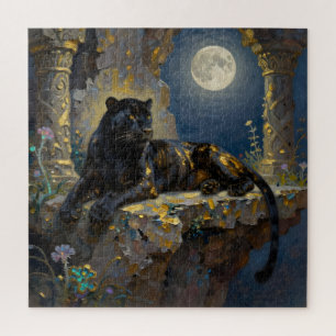 Puzzle Panthère noire sous la pleine lune