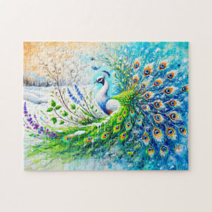 Puzzle Paon Abstrait au Printemps avec Neige et Fleur