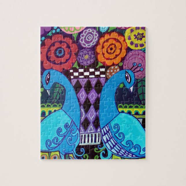 Puzzle Paons avec l'art de fleurs par la bruyère Galler (Vertical)
