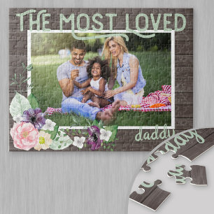 Puzzle Papa le plus aimé - Cadre rustique en bois foncé