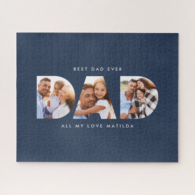 Puzzle Papa photo typographie moderne cadeau enfant (Horizontal)