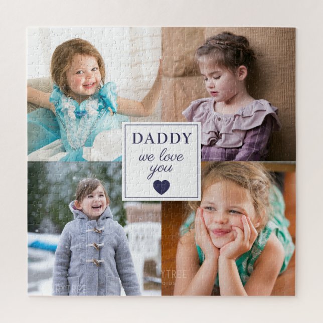Puzzle Papa We Love You Blue Heart 4 Kids Photo Collage (Vertical)