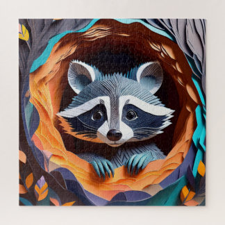 Puzzle Papier Art Baby Raccoon dans l'arbre 3D