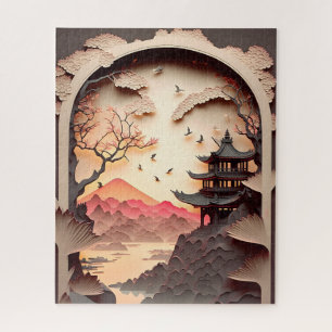 Puzzle Papier de scène chinois ancien coupé Brown