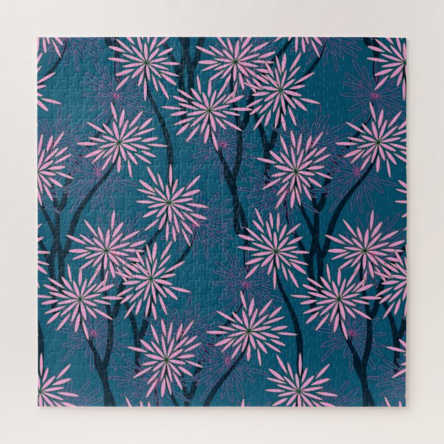 Puzzle Papier peint floral : bleu marine asiatique, rose. (Vertical)