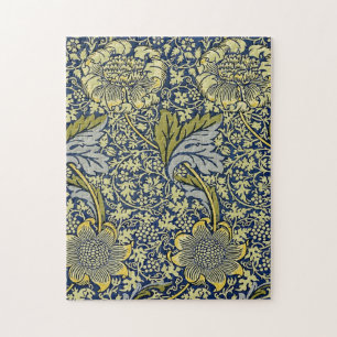 Puzzle Papier Peint Floral William Morris Kennet Bleu Or