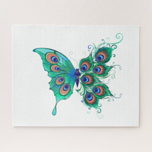 Puzzle Papillon aux plumes de paon vert