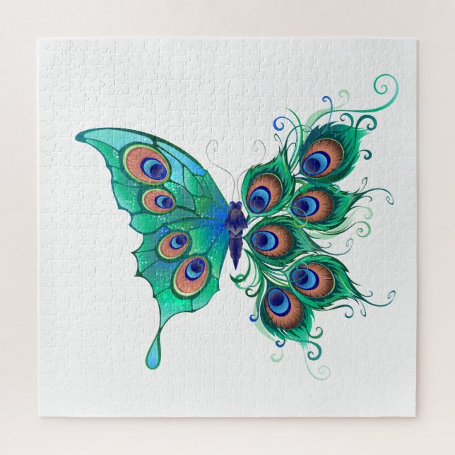 Puzzle Papillon aux plumes de paon vert (Vertical)
