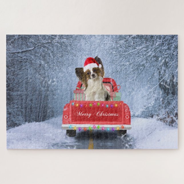 Puzzle Papillon Chien en neige assis sur le camion de Noë (Horizontal)