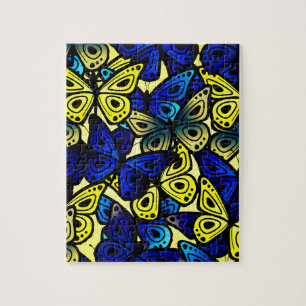 Puzzle Papillon coloré ailes Motif bleu jaune